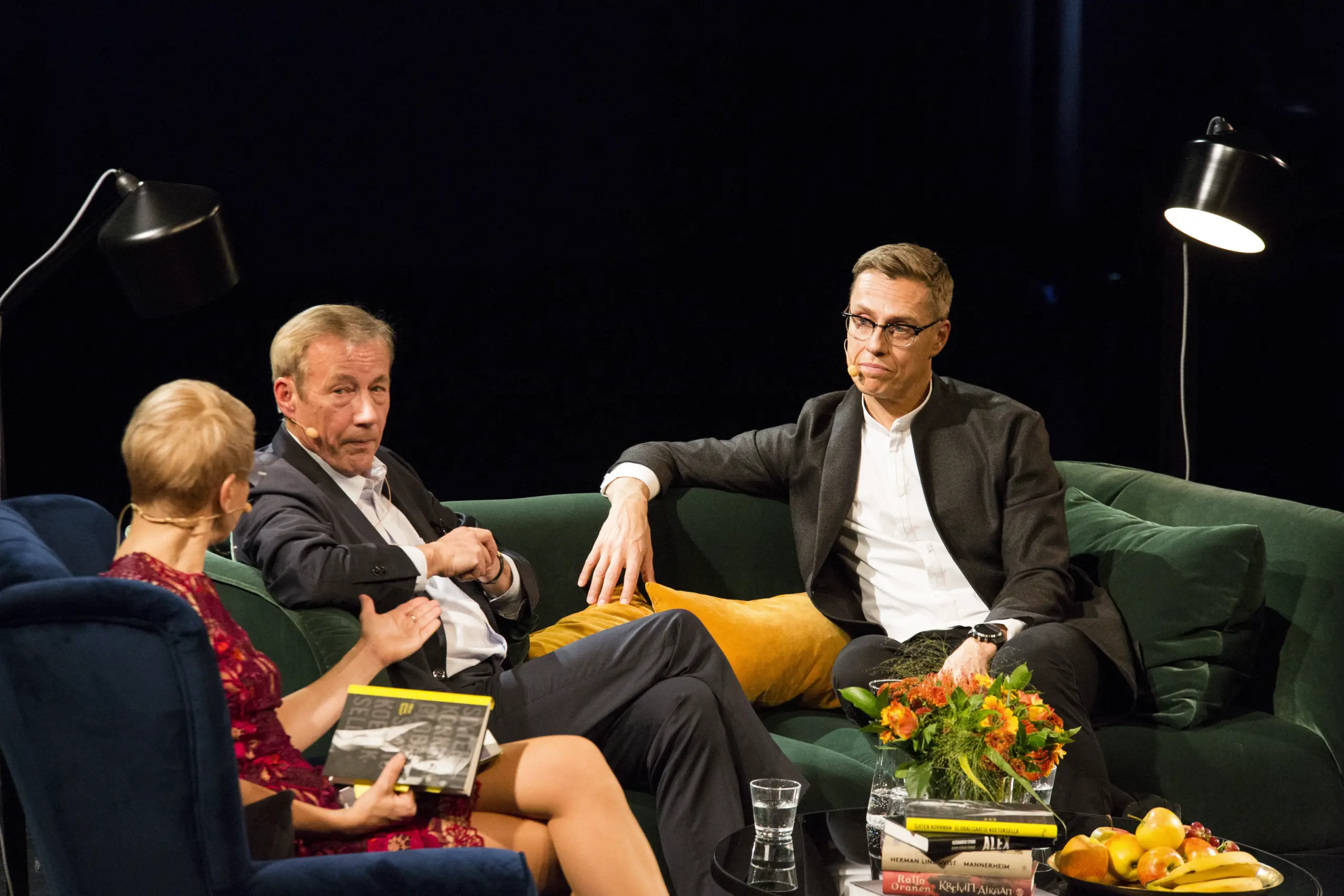 Baba Lybeck, Sixten Korkman ja Alexander Stubb keskustelussa.